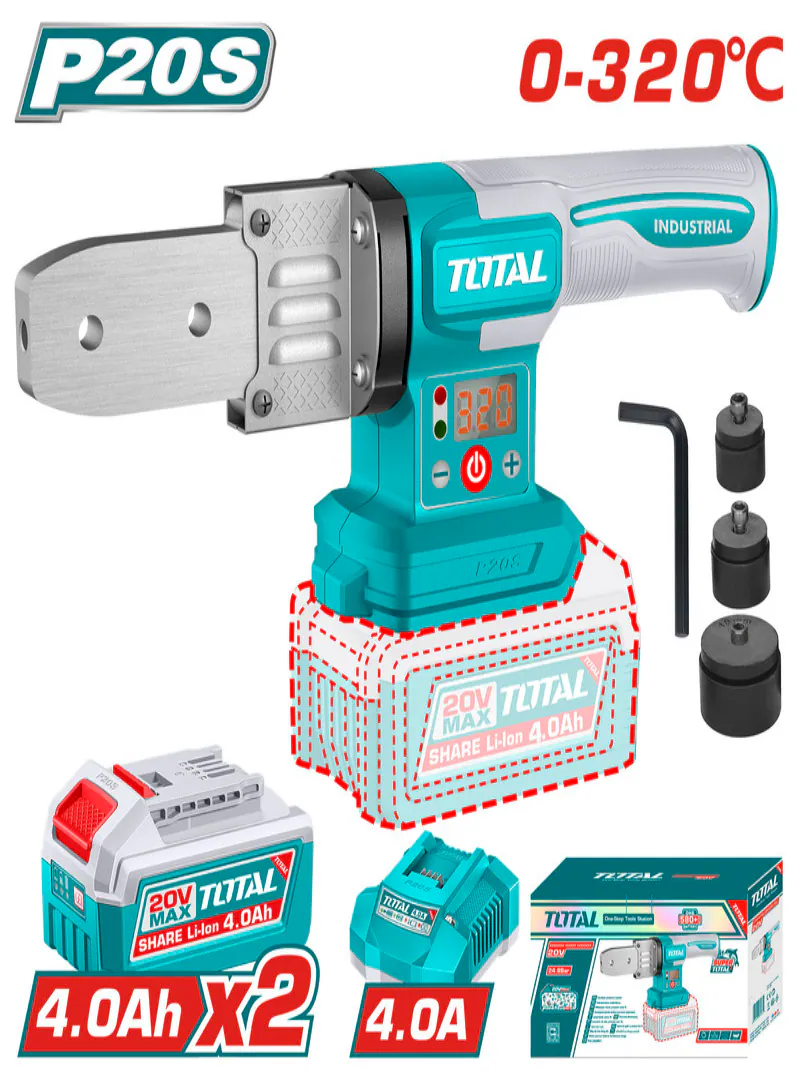 Total 20V Cordless PVC Welding Machine Kit with 2×4.0Ah Batteries & Charger