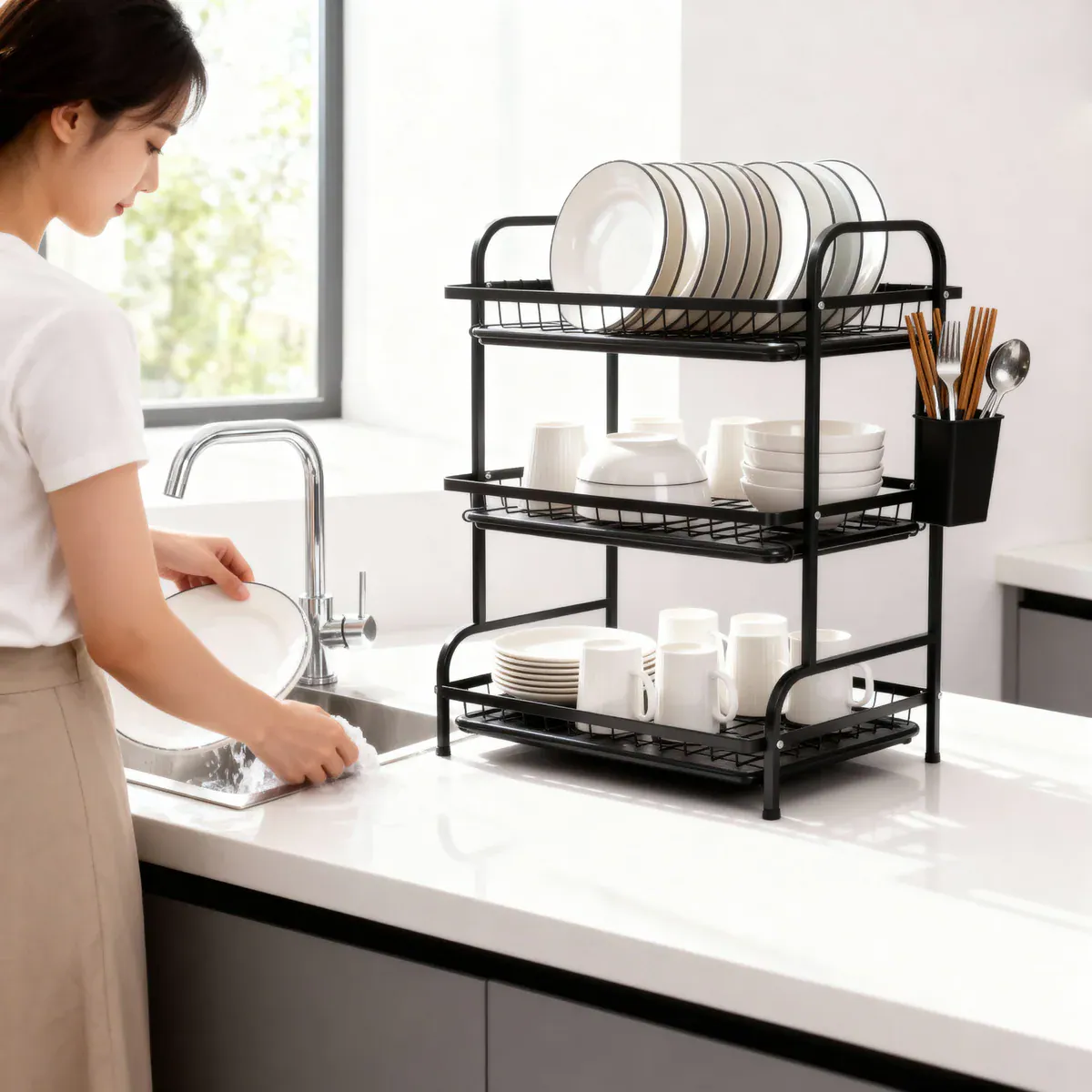 TriLevel Dish Drying Rack – 3-Tier Countertop Organizer 3