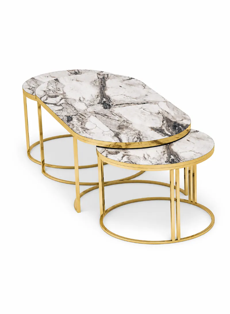 3-Piece Coffee Table Set – Centre Coffee Table with 2 Side Tables
