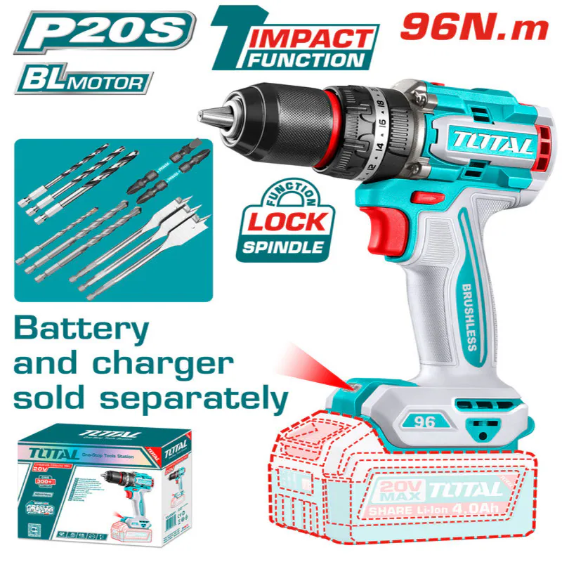 Total 20V 96Nm Brushless Cordless Drill (Tool Only) | Heavy-Duty Power & Precision