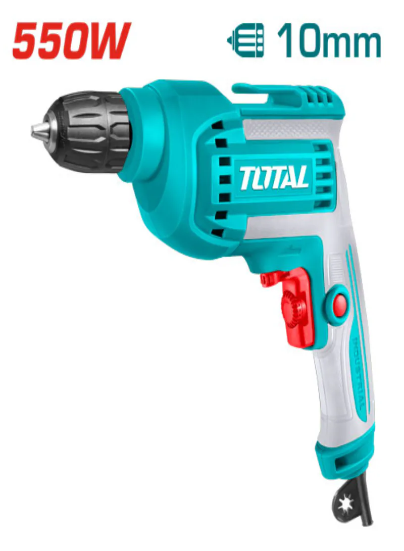 TOTAL 550W Electric Drill 10mm – Keyless Chuck Drill with Variable Speed & Forward/Reverse Switch
