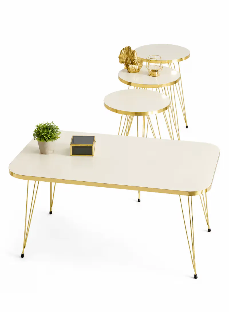 Modern Nesting Coffee Table Set - ( Beige & Gold ) 