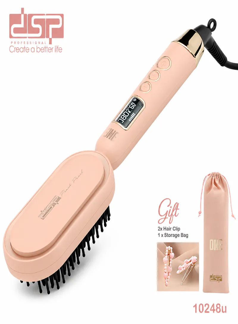 DSP Pro Luxe Brush 10248U Peach Pearl Series – 60W Heated Hair Styling Brush with LCD Temperature Control 3