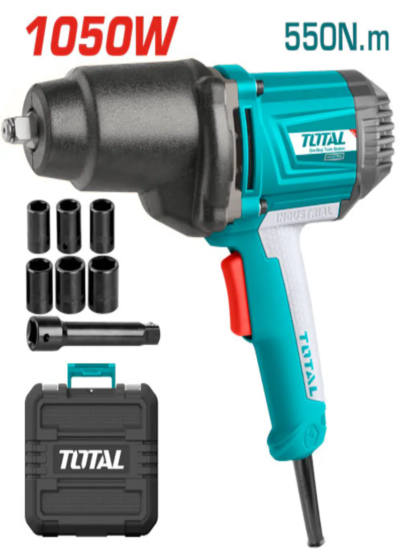 TOTAL 1050W Electric Impact Wrench – 1/2" Square Drive Wrench with 550Nm Torque & 6 Sockets