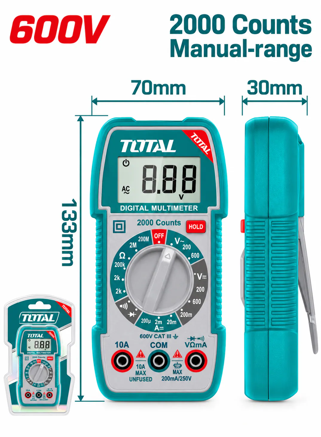 TOTAL 600V Digital Multimeter – 2000 Counts