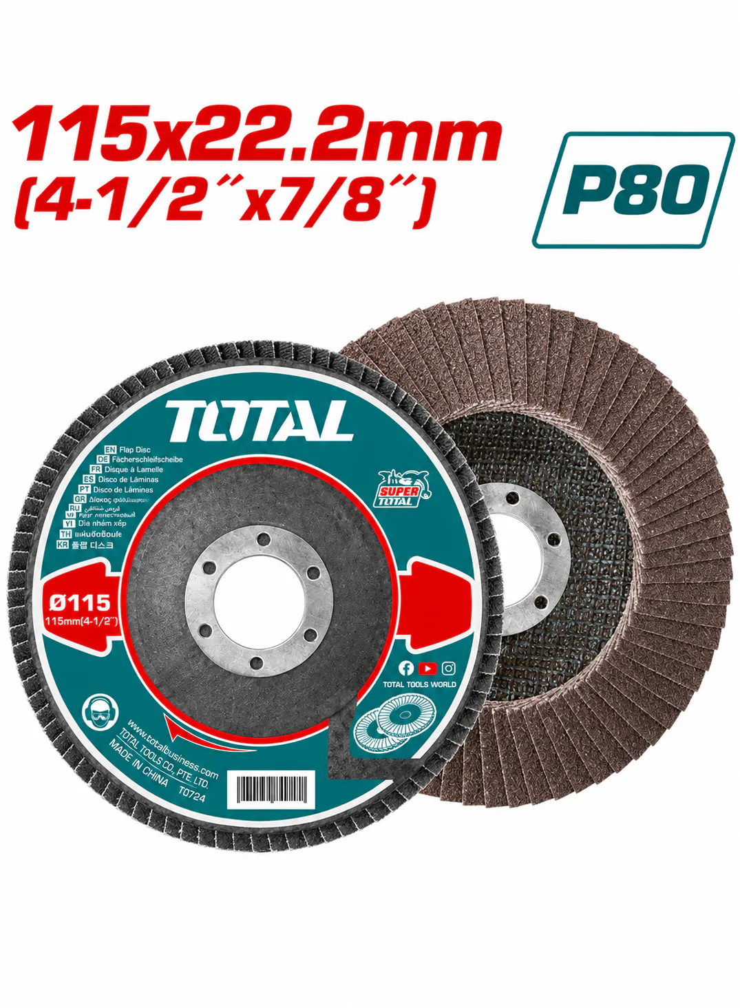 TOTAL 4-1/2" Flap Disc for Metal Grinding & Finishing – P80 Grit
