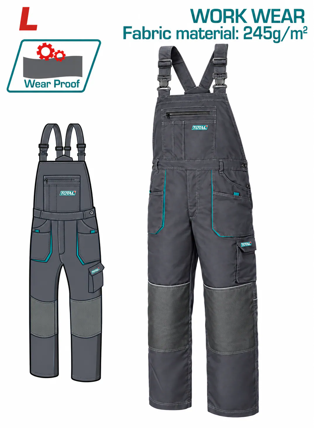 TOTAL Industrial Workwear Bib Overall – Size L 
