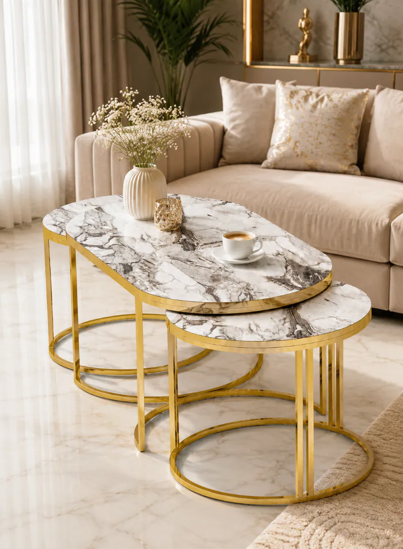 3-Piece Coffee Table Set – Centre Coffee Table with 2 Side Tables 2