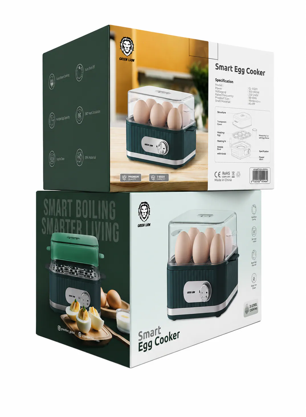 Green Lion Smart Egg Cooker 400W with 6-Egg Capacity & 3 Cooking Levels – Green 2