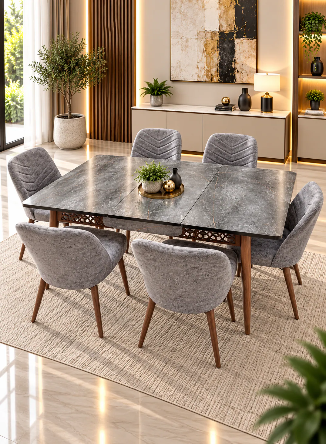 Extendable Dining Table Set with 6 Chairs – 130 to 180 × 80 cm