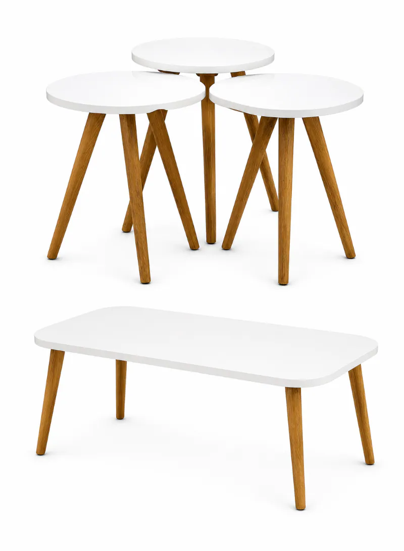 White Center Table with 3 Nesting Tables – 4-Piece Modern Table Set