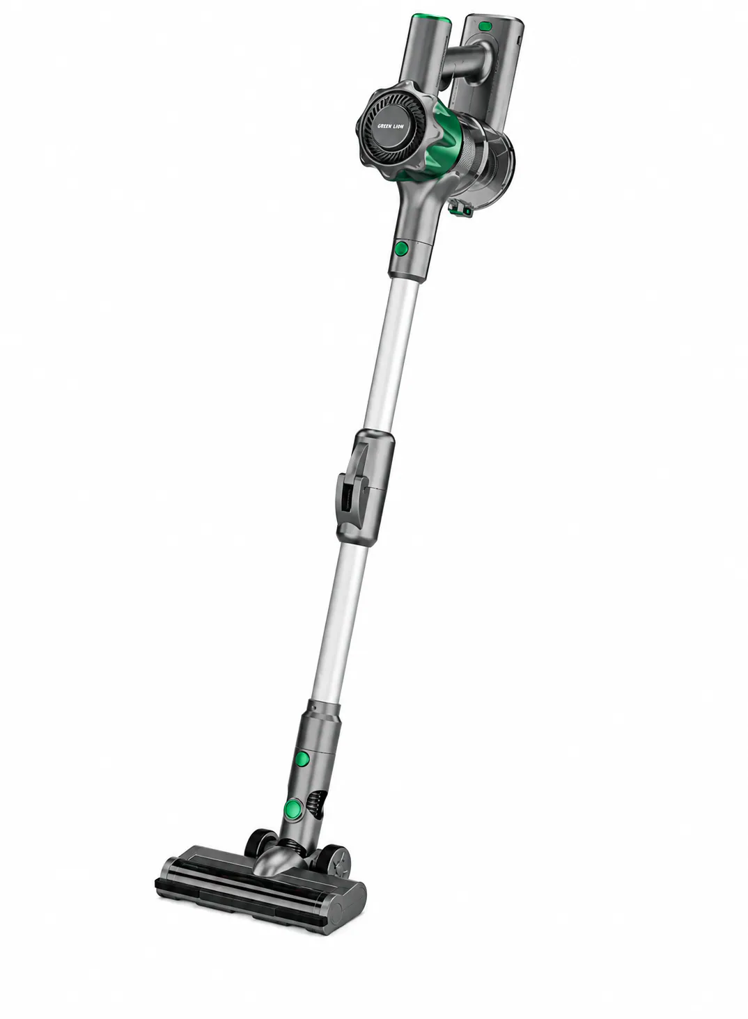 مكنسة Green Lion Lite لاسلكية بقوة 150 واط مع أنبوب قابل للطي 180° وفرشاة LED وتشغيل حتى 45 دقيقة – رمادي