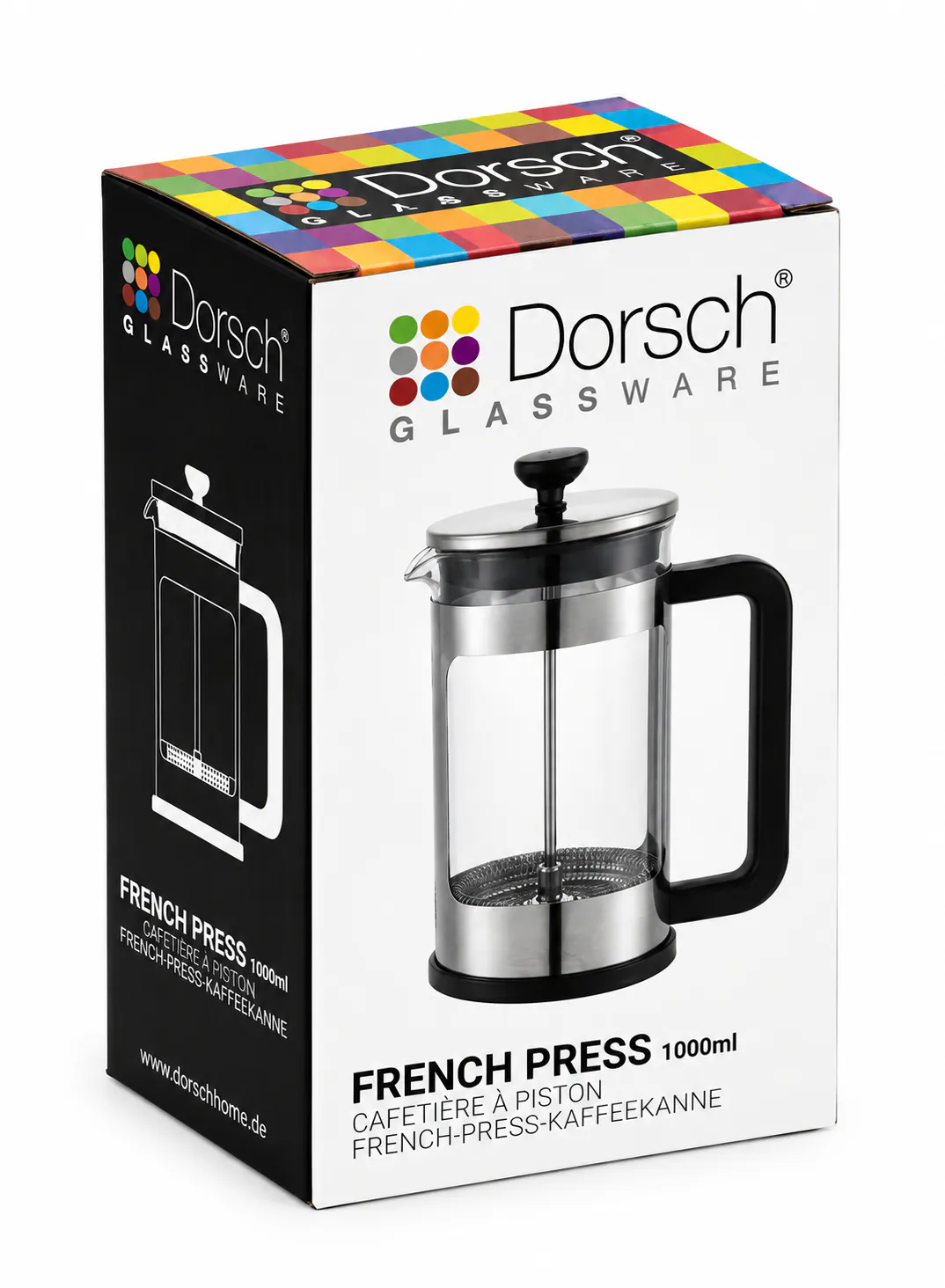 Dorsch 1000ml Glass & Stainless Steel Coffee Press Kettle with Plastic Handle | Compact, Clean Brewing 2