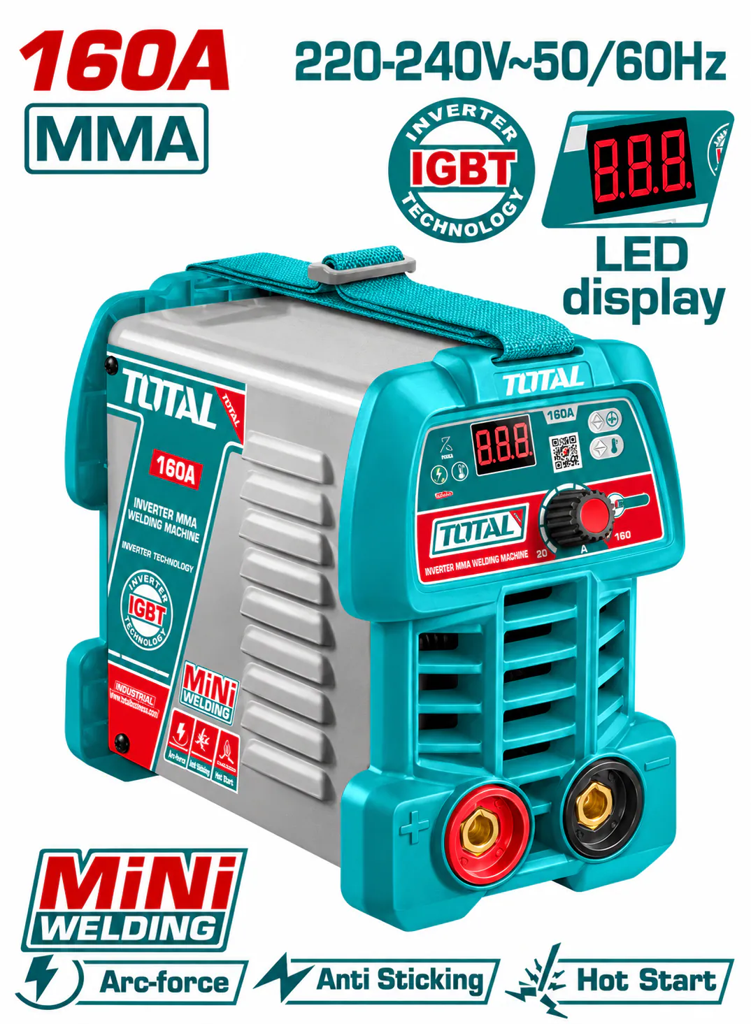 TOTAL 160A Mini Inverter Welding Machine – MMA – 1.6–3.2mm Electrodes – IGBT Technology – LED Display – 220–240V