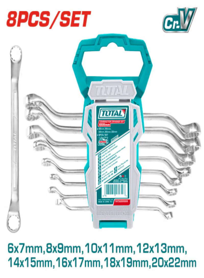 TOTAL 8-Piece Offset Double Ring Spanner Set – 6–22mm