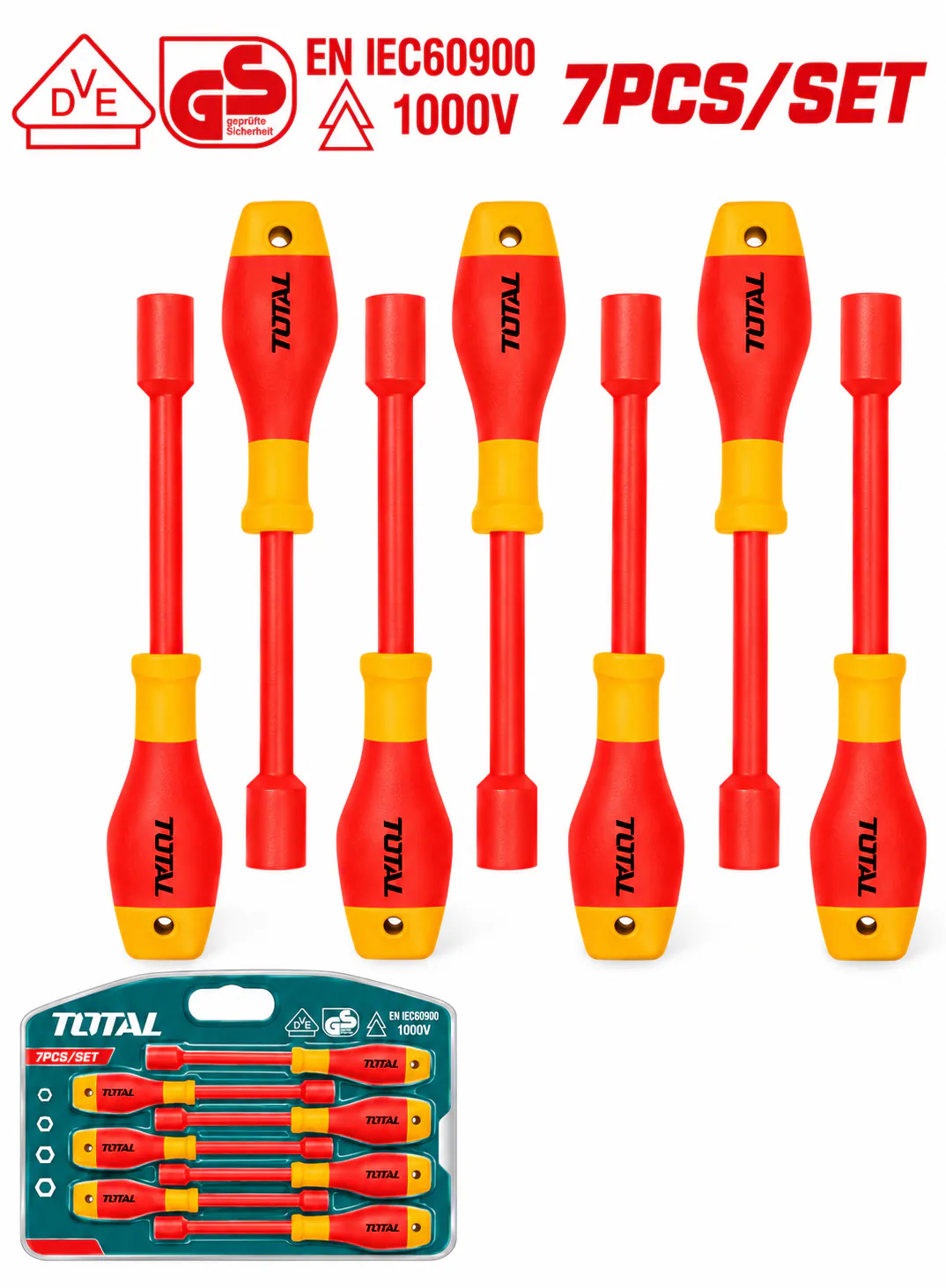 TOTAL 7-Piece Insulated Hex Nut Driver Set – 1000V