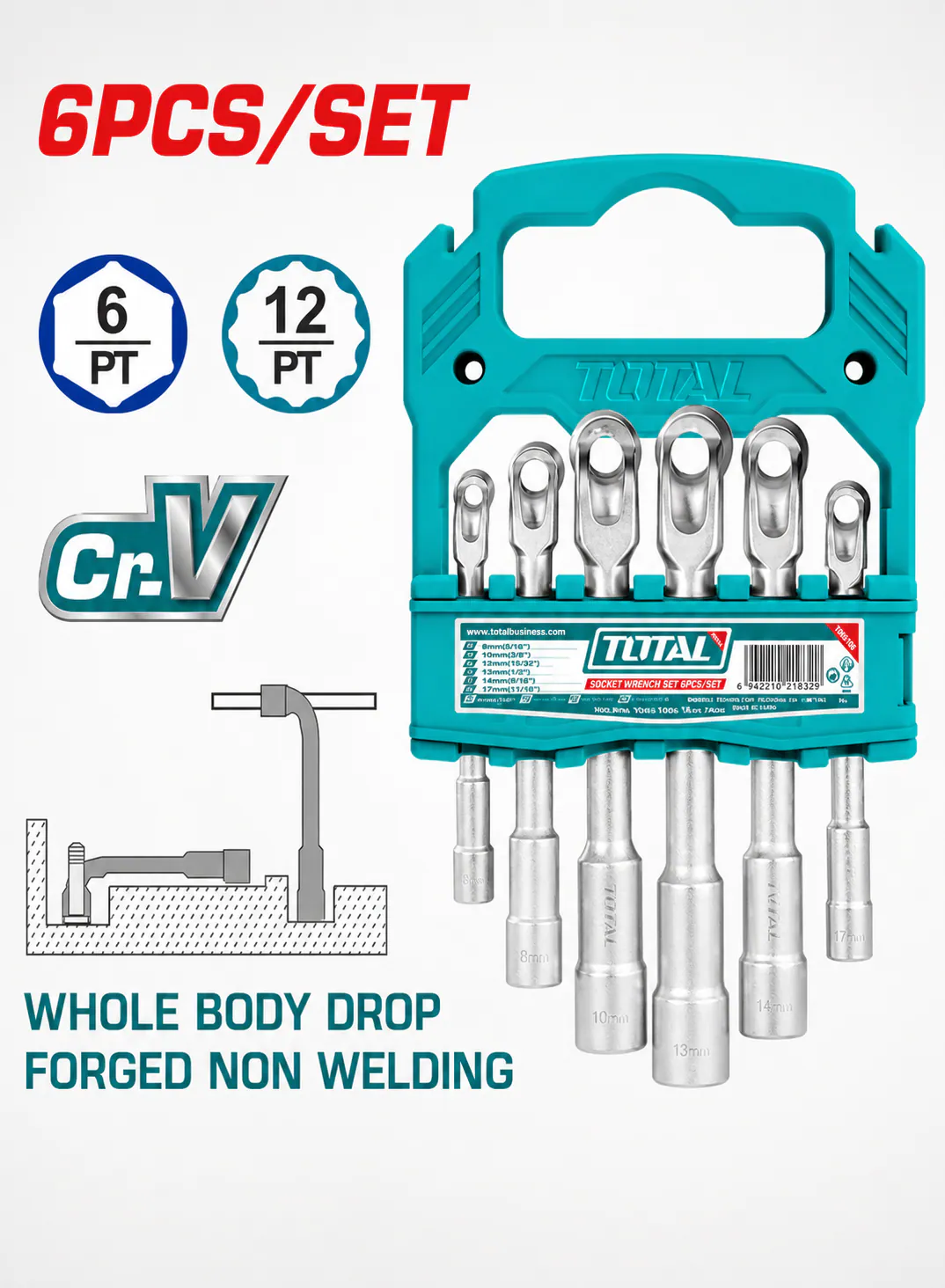 TOTAL 6-Piece L-Angled Socket Wrench Set 7–14mm | Industrial CR-V