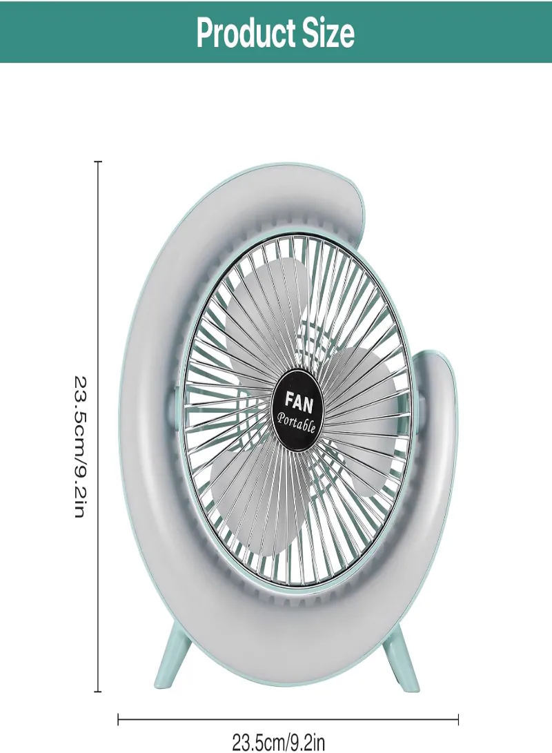 360° Rotatable Desk Fan with Table Lamp – 3-Speed Rechargeable Fan with Ambient Colorful Night Light, 1800mAh 7