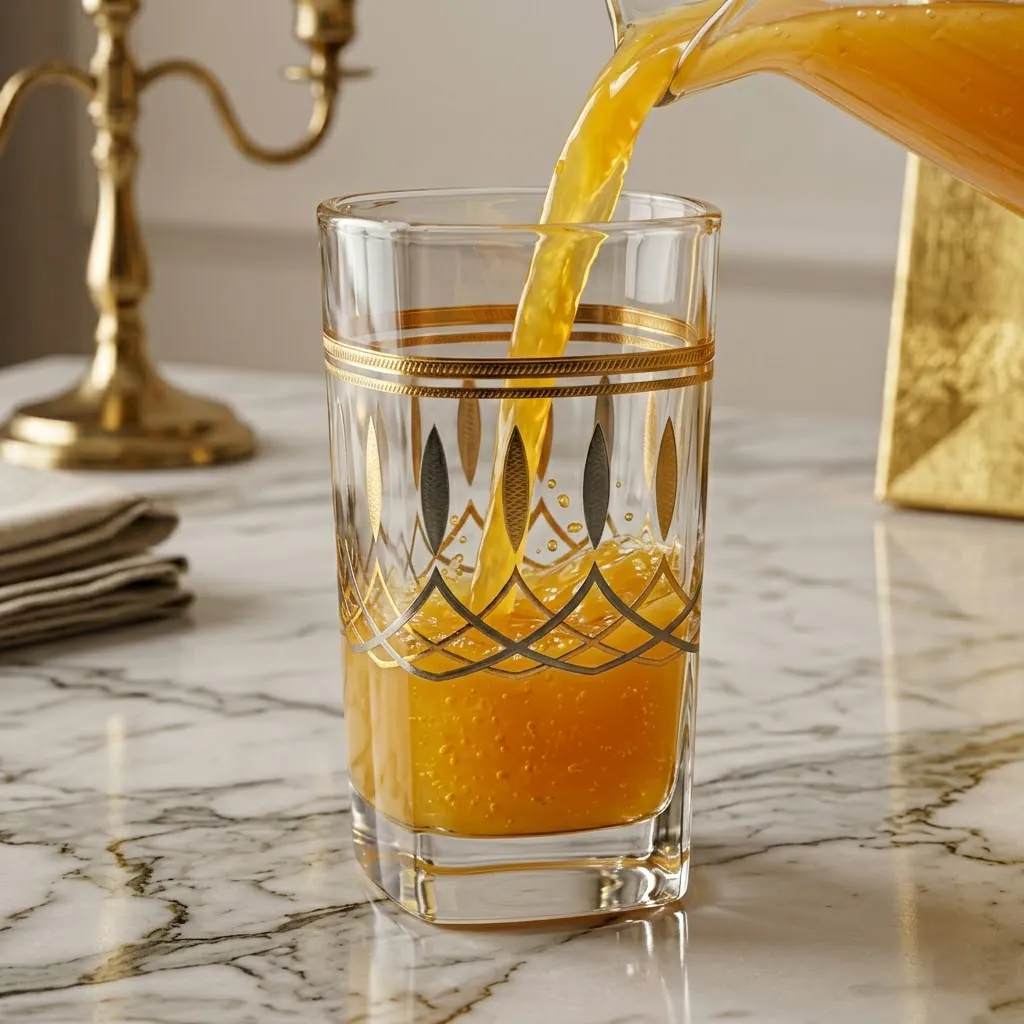 Luxury Gold-Pattern Glass Cup – Elegant Juice & Beverage Glass - 6 PCS