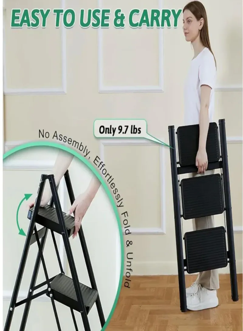 3 Step Folding Ladder with Anti-Slip Wide Pedals 2
