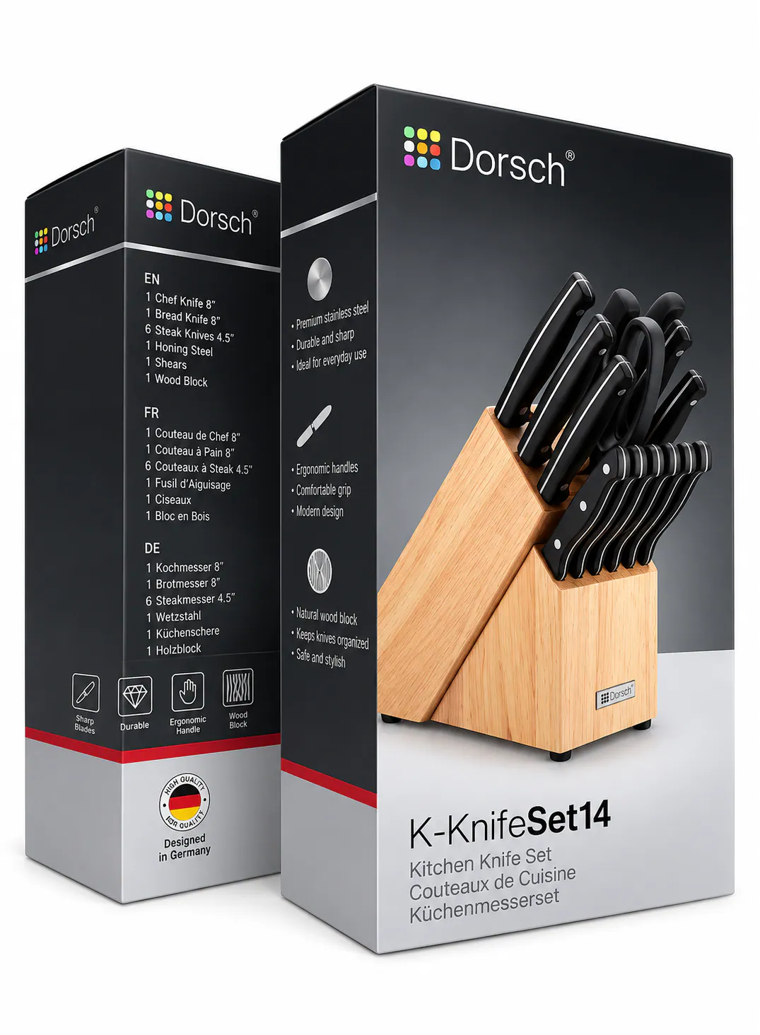 Dorsch 14-Piece New Classic Knife Set – Premium Stainless Steel Knives with Elegant Storage Stand 3