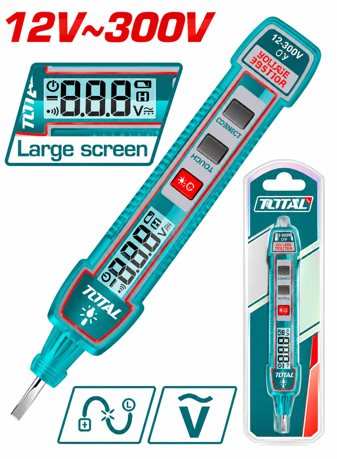 Test Voltage: AC 12-300V LCD digital display Sound and light