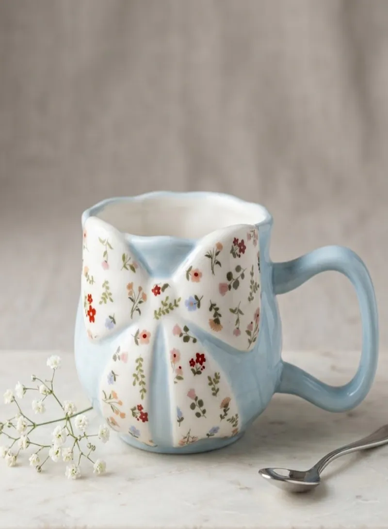 Elegant Floral Bow Ceramic Mug with Handle – Cute Coffee & Tea Cup for Home & Office 5