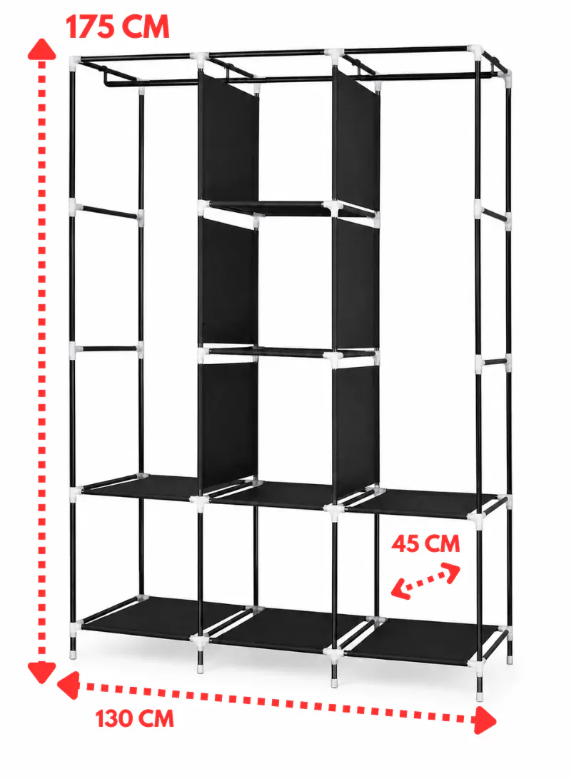 Portable Double Wardrobe with Non-Woven Fabric Cover & 8 Shelves – 130 × 45 × 175 cm | Model 88130 6