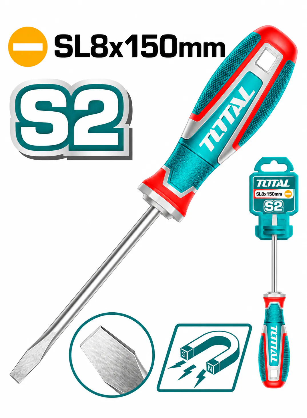 TOTAL S2 Slotted Screwdriver – 8 × 150 mm