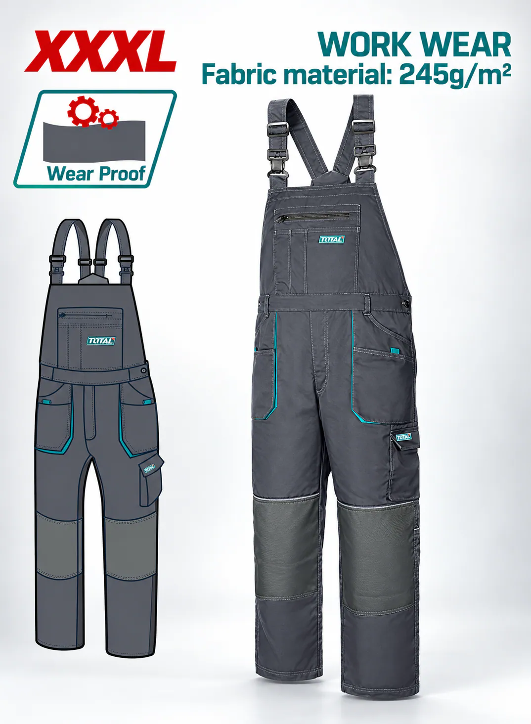 TOTAL Industrial Workwear Bib Overall – Size XXXL 