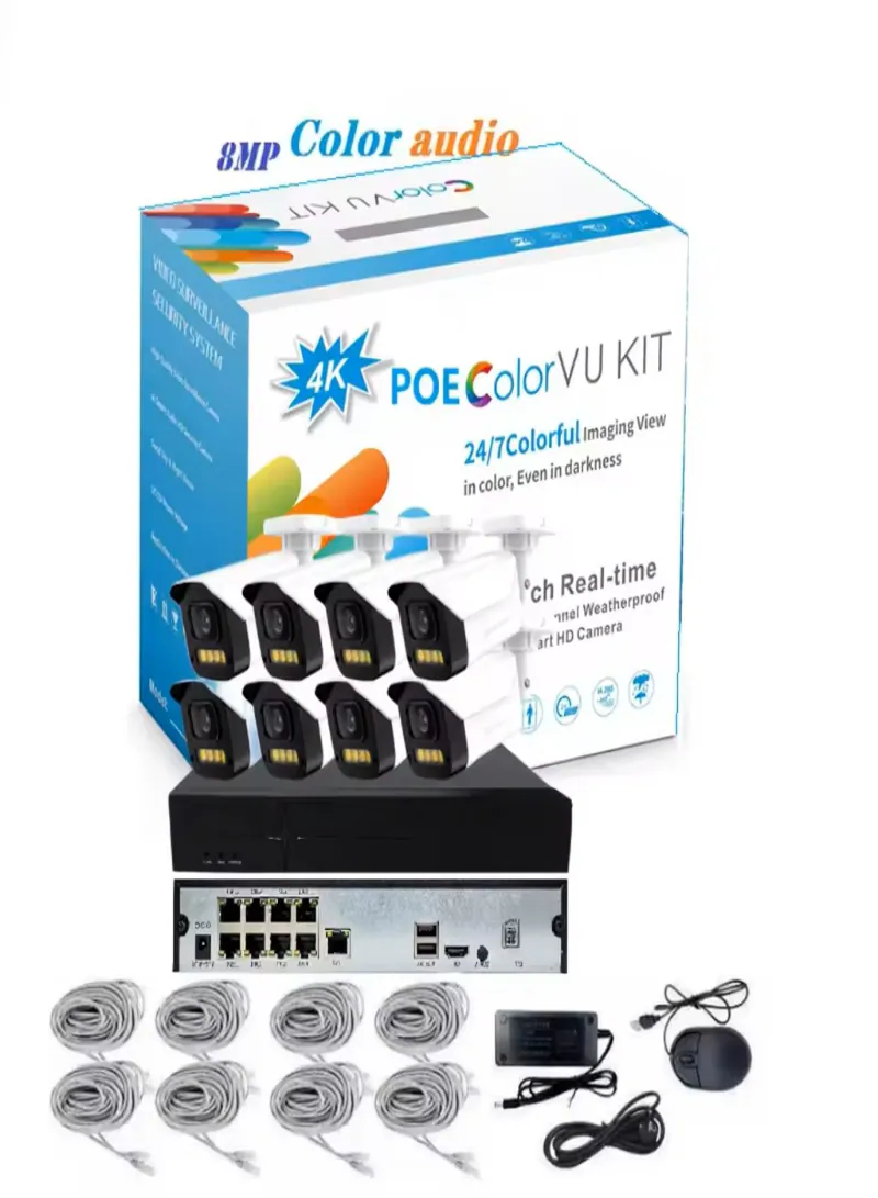 TELI IP-POE 8CAM Full-Color CCTV Camera Set – 8MP HD POE Security System with Night Vision, Audio & NVR