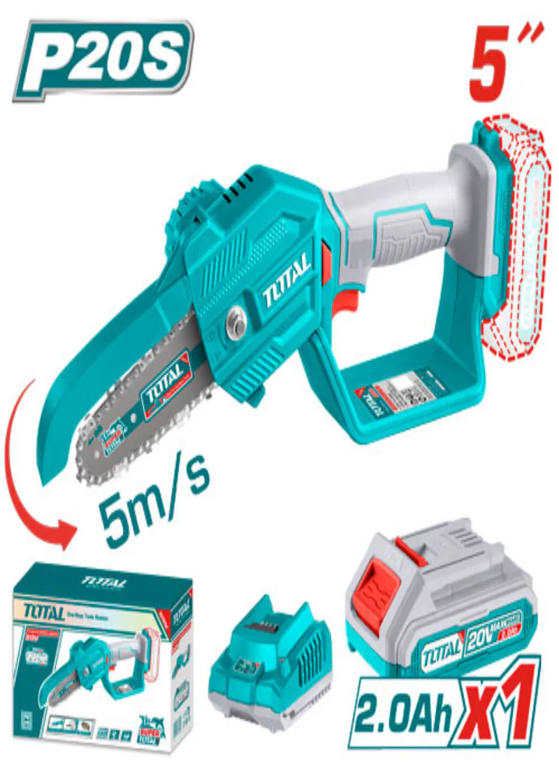 Total 20V 5" Cordless Mini Chainsaw with 2.0Ah Battery & Charger
