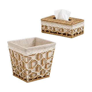 Handwoven Tissue Box Cover & Storage Basket Set