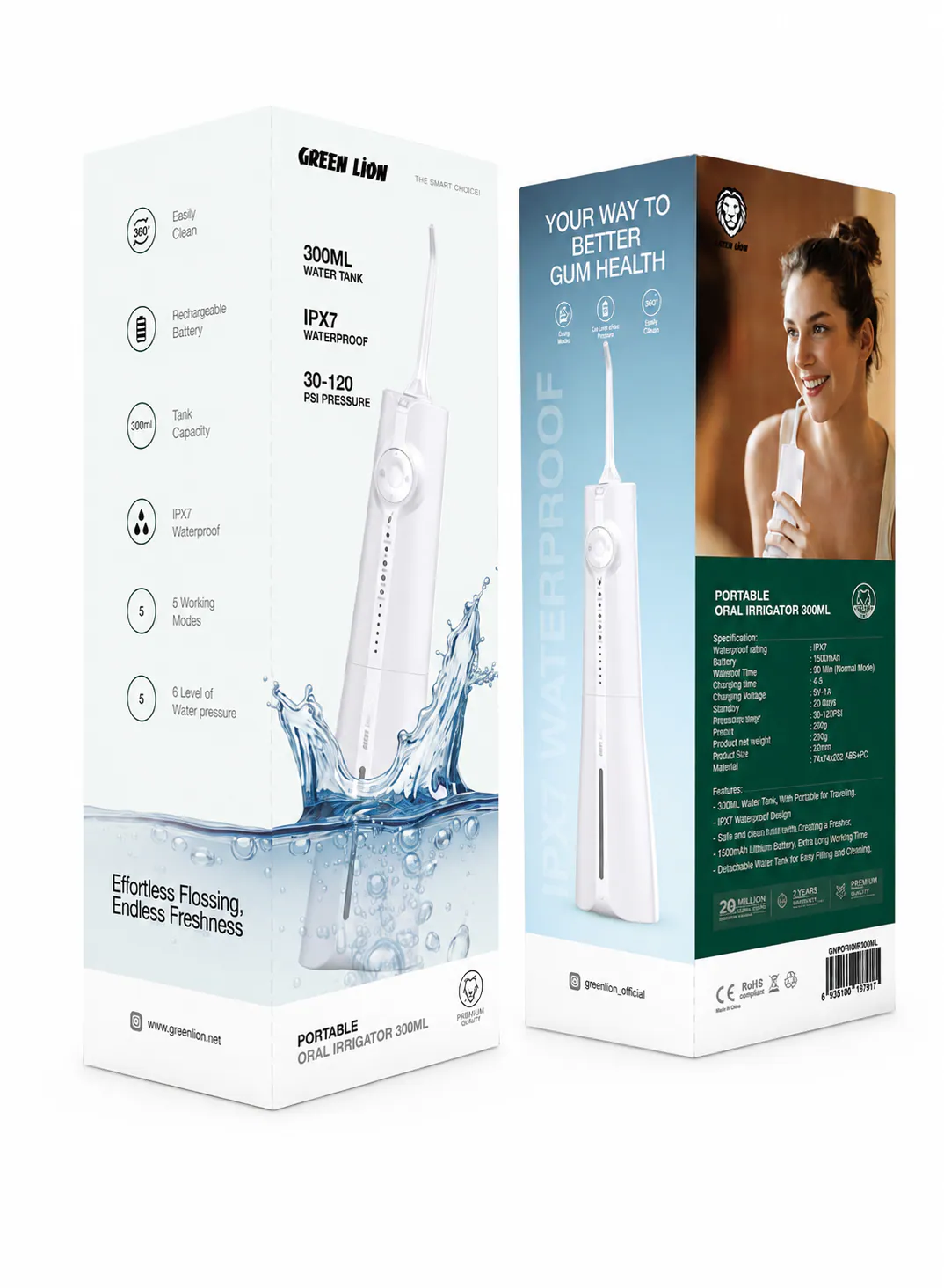 Green Lion Portable Oral Irrigator 300mL with 5 Cleaning Modes, 6 Pressure Levels & IPX7 Waterproof 4