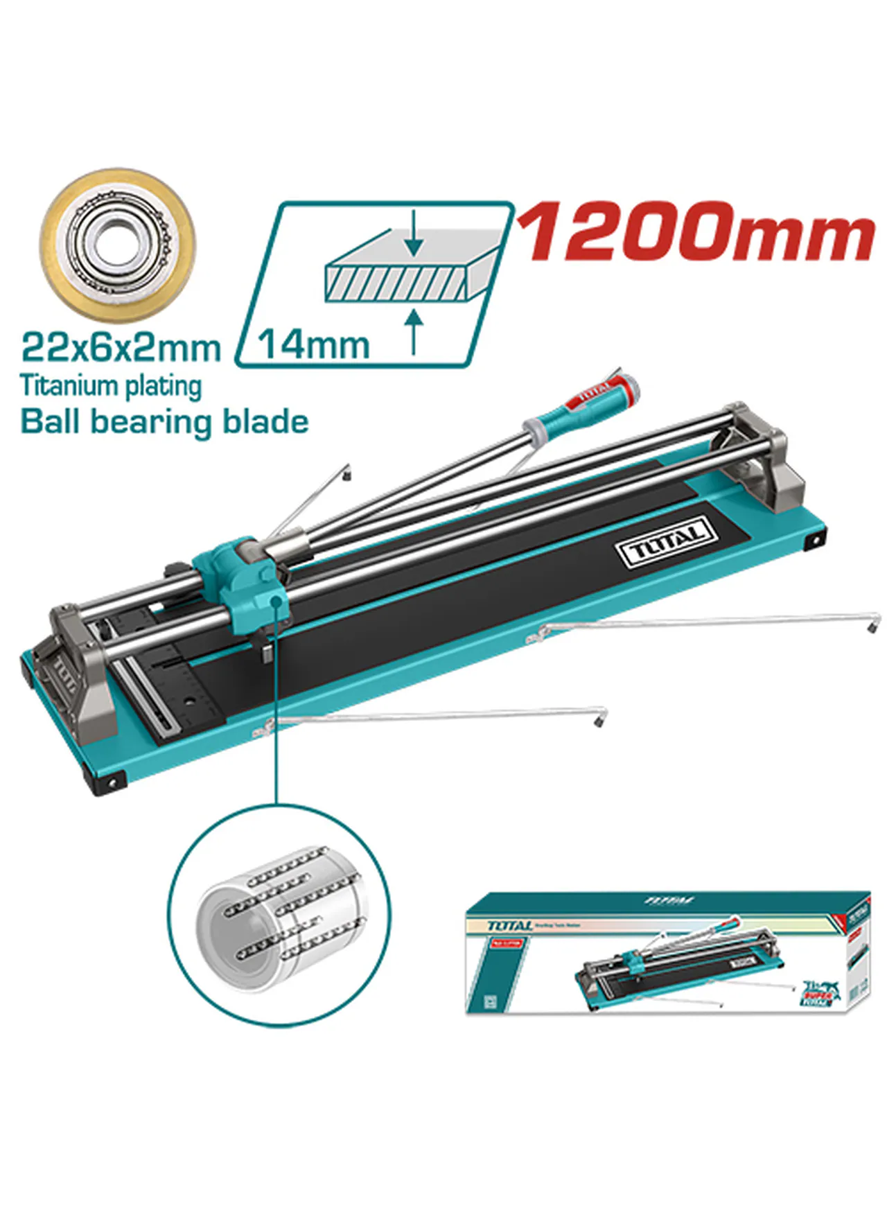 TOTAL 1200mm (120cm) Professional Manual Tile Cutter – 14mm Cutting Thickness – Titanium-Plated Ball Bearing Cutting Wheel – Heavy-Duty Ceramic & Porcelain Tile Cutter