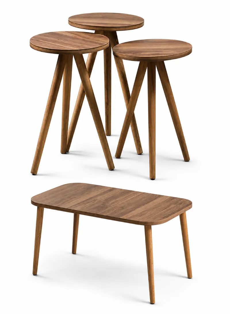 Wood Color Center Table with 3 Nesting Tables – 4-Piece Modern Table Set