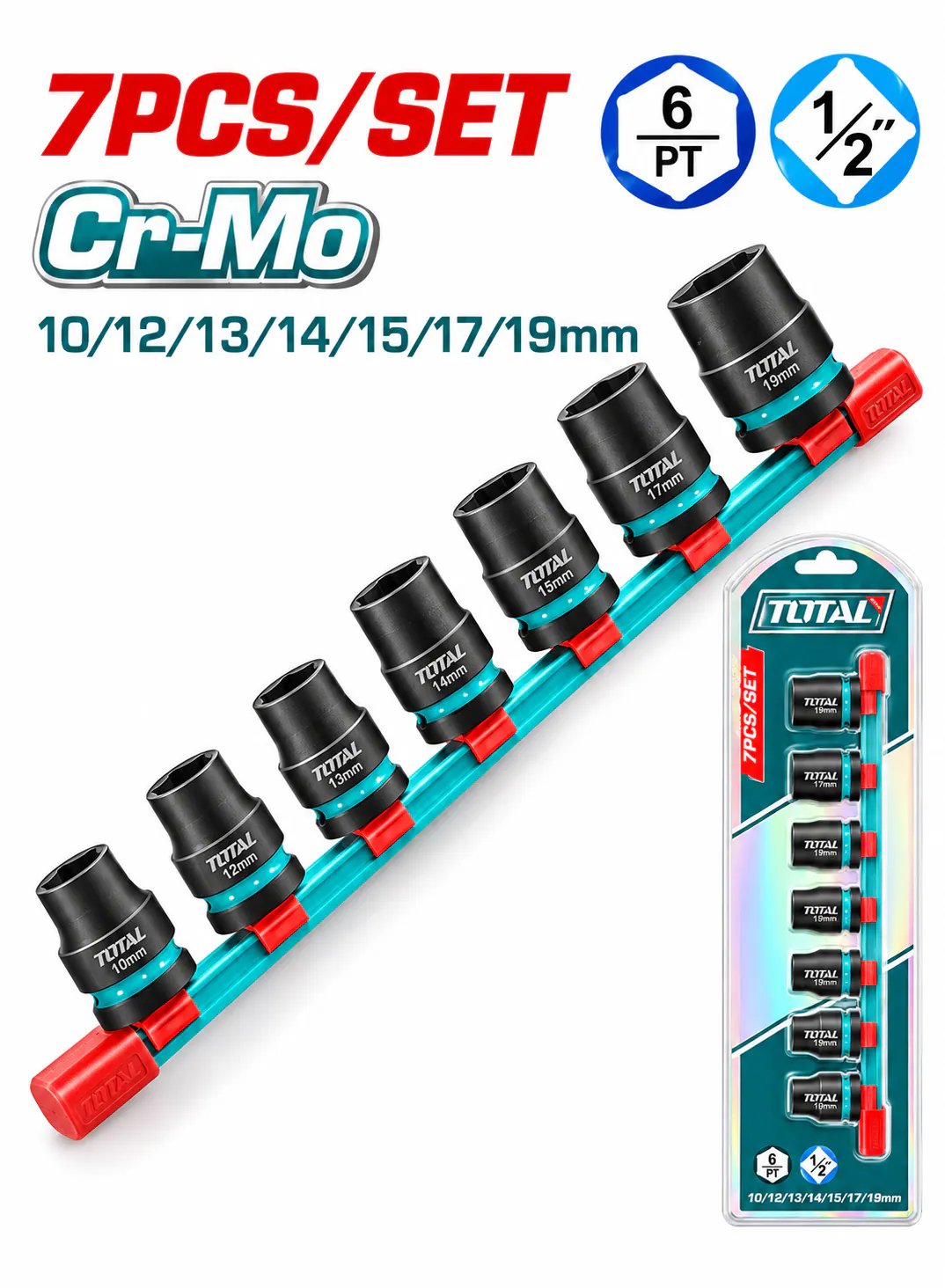 TOTAL 7-Piece 1/2" Drive Impact Socket Set
