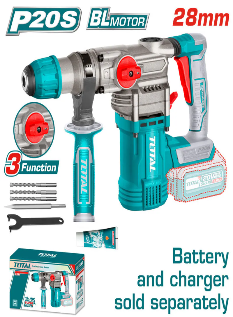 Total 20V Brushless SDS Plus Cordless Rotary Hammer (Tool Only)