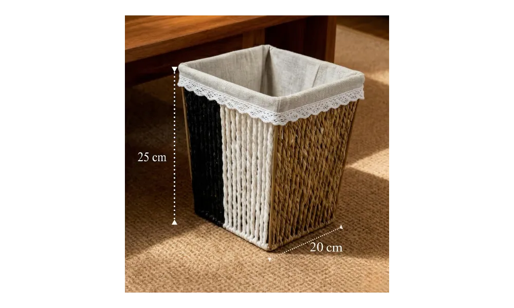Elegant Handwoven Tissue Box Cover & Storage Basket Set – Natural Wicker with Fabric Lining-1 3