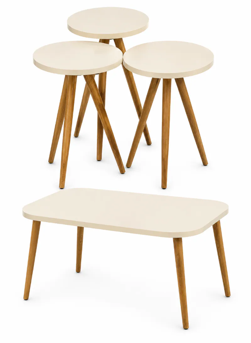 Center Table & 3 Nesting Tables Combination – 4-Piece Coffee Table Set with Modern Marble-Effect Top ( Cream )