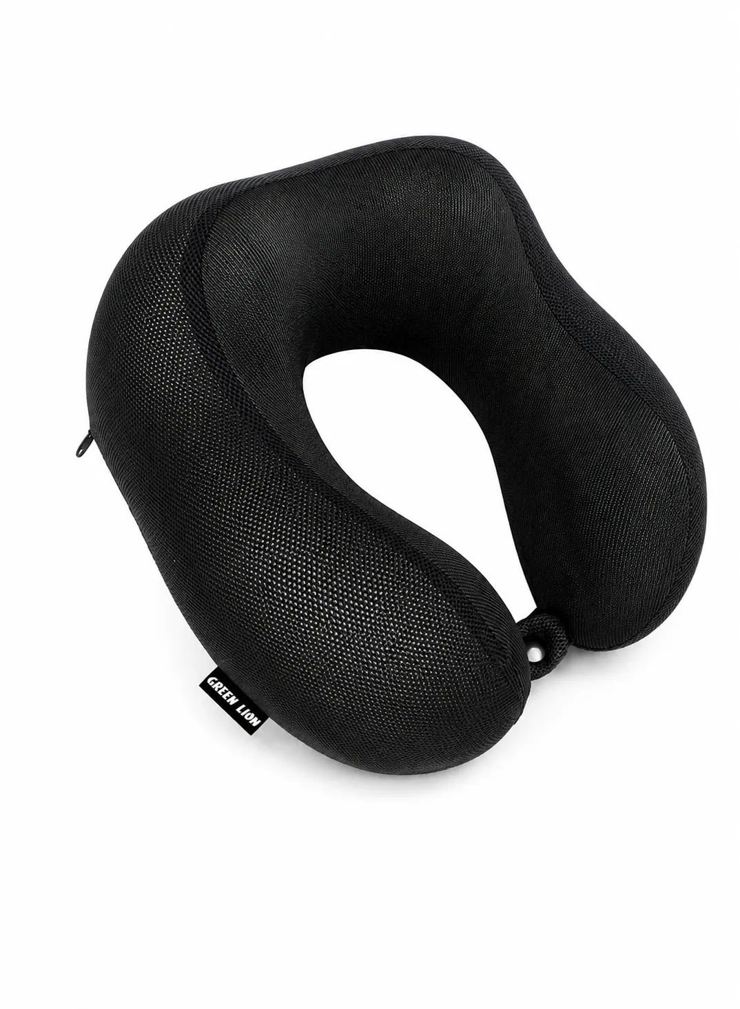 Green Lion Memory Foam Neck Pillow with Ergonomic Support & Breathable Design – Black