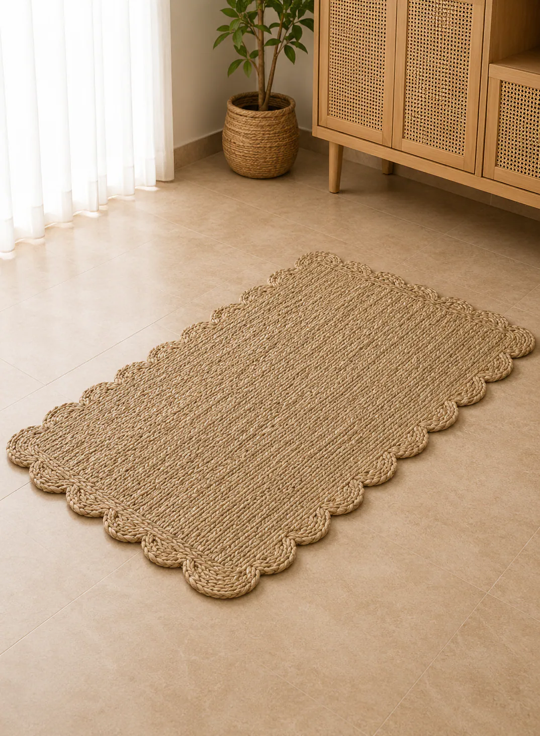 Seagrass Mat 60×90cm – Rectangular Natural Woven Floor Mat with Scalloped Border