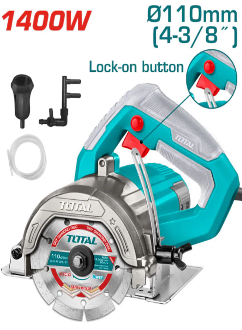 TOTAL 1400W 110mm Granite Cutter – Industrial Marble & Tile Cutting Saw with Diamond Disc