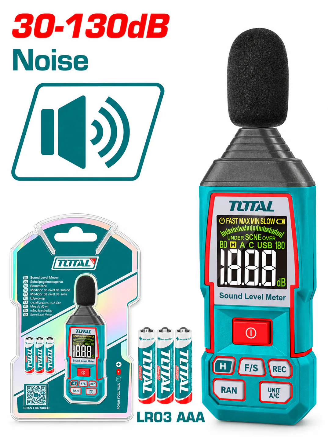 TOTAL Digital Sound Level Meter – 30–130 dB