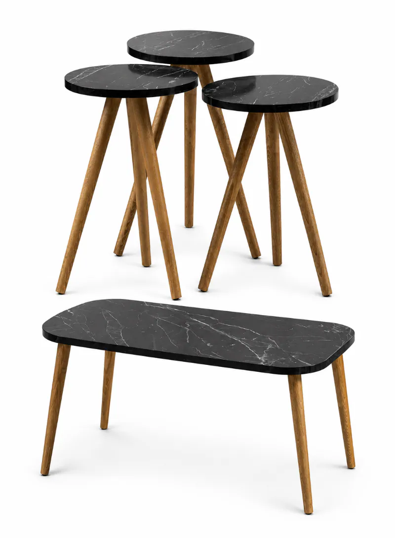 Center Table & 3 Nesting Tables Combination – 4-Piece Coffee Table Set with Modern Marble-Effect Top ( Black )
