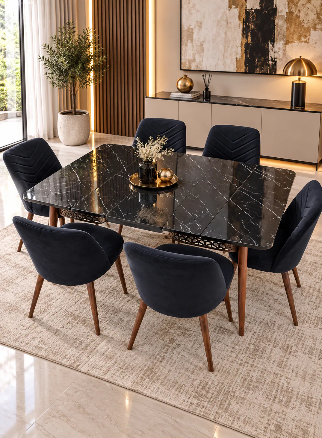 Extendable Dining Table Set with 6 Chairs – 130 to 180 × 80 cm