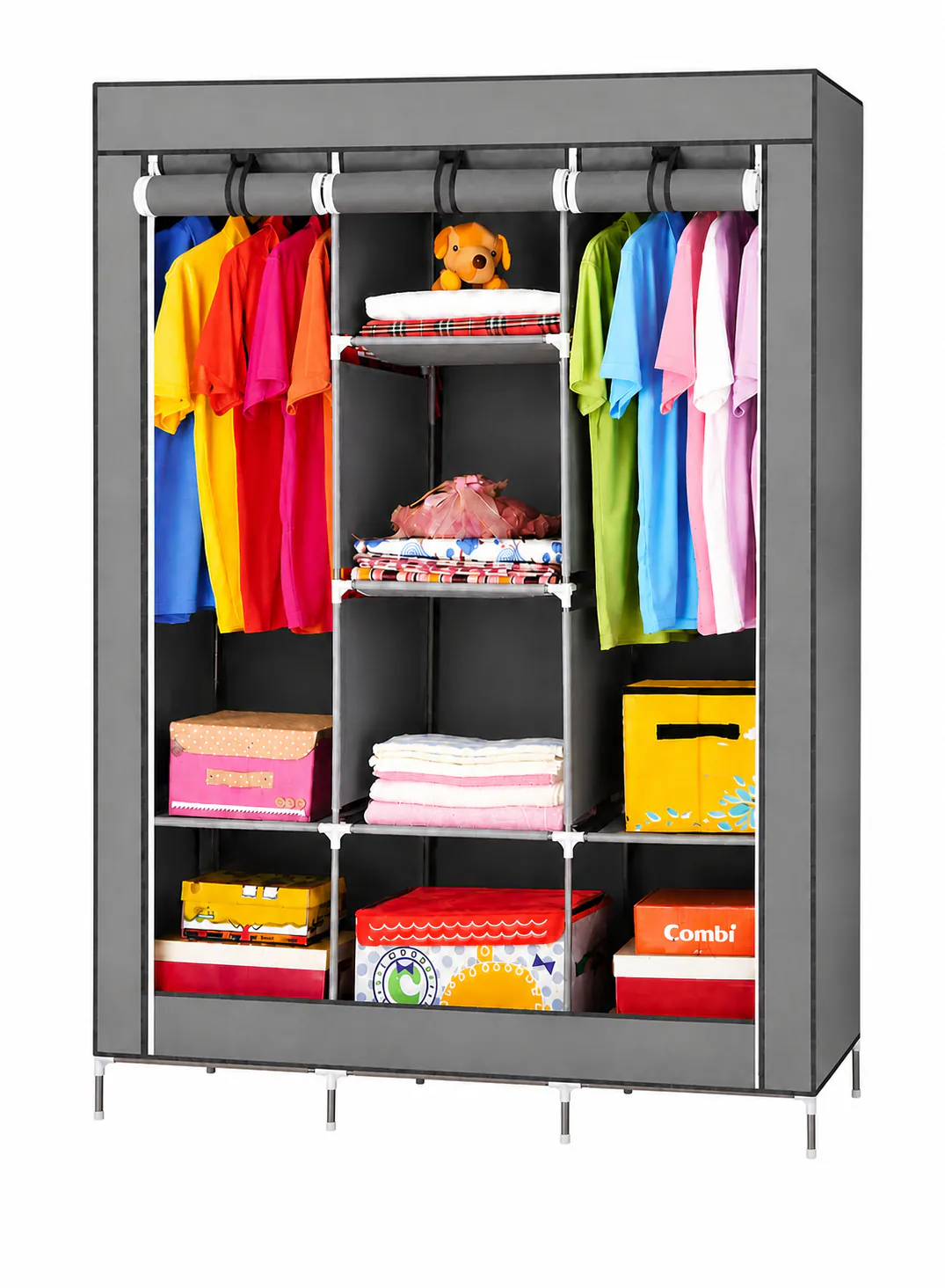 Portable Double Wardrobe with Non-Woven Fabric Cover & 8 Shelves – 130 × 45 × 175 cm | Model 88130 3