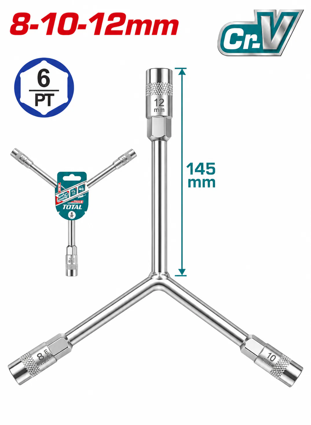 TOTAL Y-Type 3-Way Socket Wrench – 8, 10, 12mm