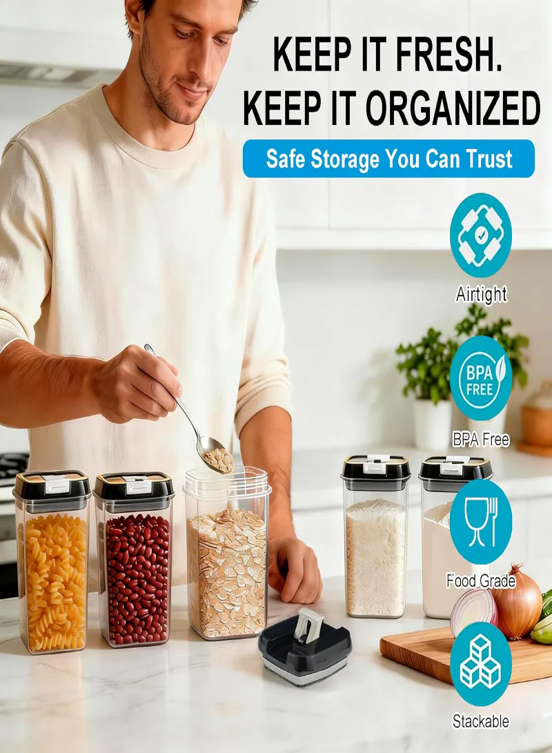 5-Piece Airtight Food Storage Containers Set – BPA-Free Kitchen & Pantry Organization Canisters with Lids for Cereal, Pasta, Flour, Sugar, Snacks & Dry Foods 3