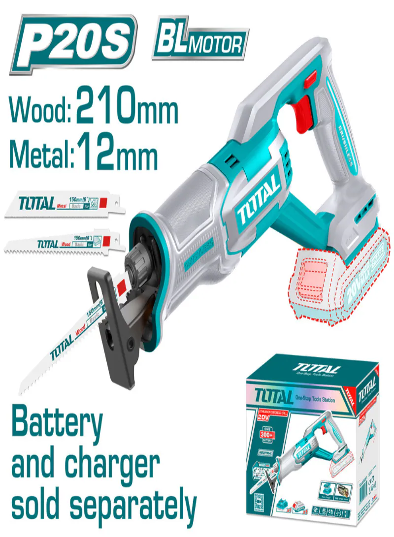 Total 20V Cordless Reciprocating Saw (Tool Only) – High Cutting Capacity